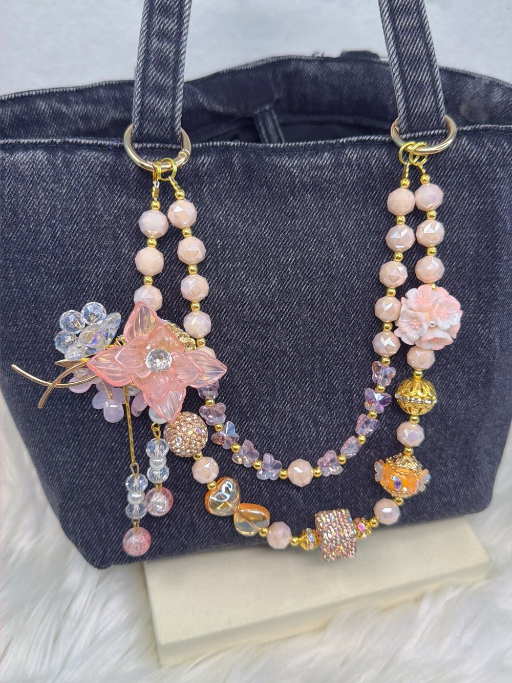 Pink Floral Crystal Beaded Charm